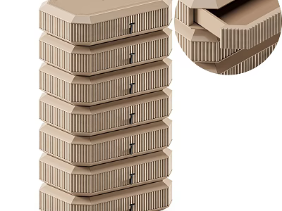 Beige Decorative Cabinet With Ribbed Drawers Multiple Tiers And Modern Minimalist Design 3d model