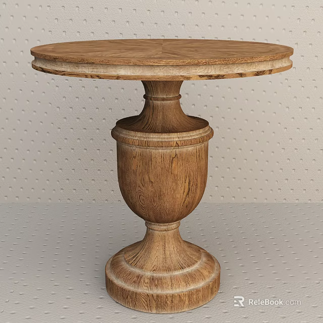 Classic Wooden Coffee Table With Round Top And Carved Pedestal Base Design 3d model 