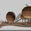 Wooden Kids Playground Treehouse Shaped Structures With Slides Climbing Nets And Spring Riders