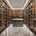 Elegant Modern Wine Cellar Interior With Rows of Wine Racks Central Counter And Marble Floor