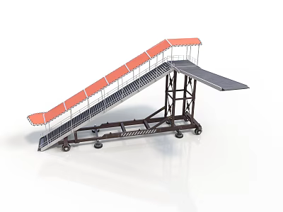 Portable Mobile Ramp Structure With Orange Canopy Metal Frame And Wheels 3d model
