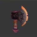 Fantasy Weapon Axe With Orange Black Lava Like Patterns And Textured Handle 3d model