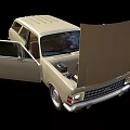 Beige Classic Car With Open Trunk Doors And Visible Engine Compartment 3d model
