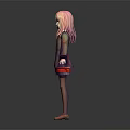 3D Anime Style Character with Pink Hair in School Uniform Standing Pose and Detailed Clothing