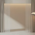 Floor Length Beige Sheer Curtains In Minimalist Interior With Modern Floor Lamp