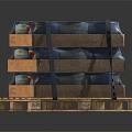 Stacked Wooden Crates With Cans On Wooden Pallet Covered In Plastic