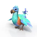 Colorful Bird with Blue Green Orange Feathers and Large Curved Beak Standing on White Background 3d model