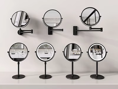 Modern Circular Mirrors With Black Frames Wall Mounted And Tabletop Designs 3d model