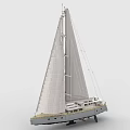 Brick Built Detailed Sailboat Model With Sails And Hull 3d model