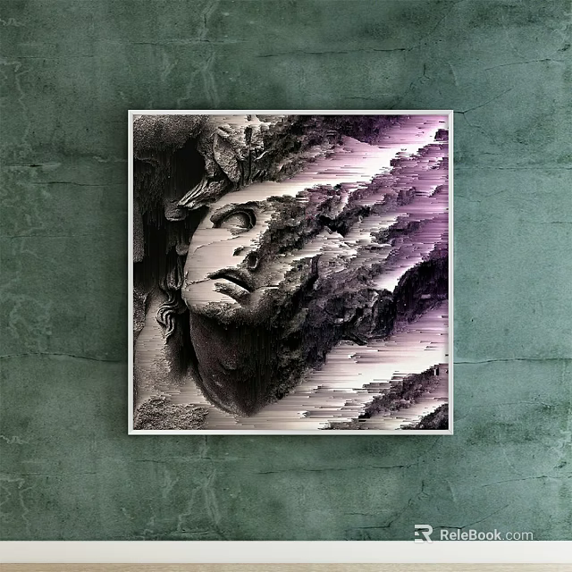 Artistic Portrait Painting With Human Profile And Purple Gray Abstract Background On Green Wall 3d model 