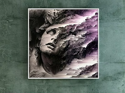 Artistic Portrait Painting With Human Profile And Purple Gray Abstract Background On Green Wall 3d model
