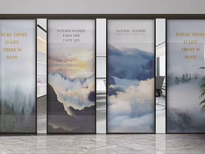 Decorative Natural Landscape Screen With Clouds And Inspirational Quotes For Modern Interior Space 3d model