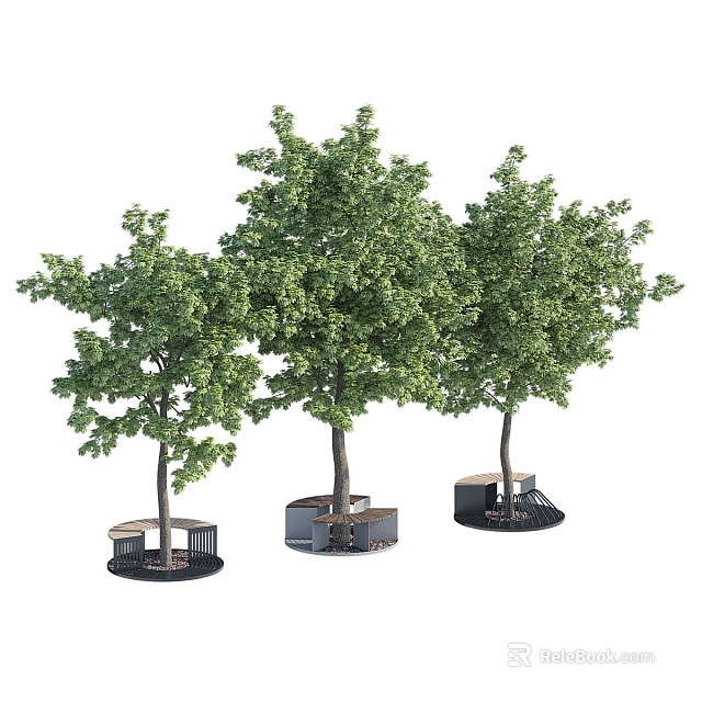 Tree Planter Design For Outdoor Urban Green Space With Trees Seating Benches And Landscaping 3d model 