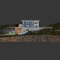 Detached Villa With Blue And Brown Exterior Wooden Deck Swimming Pool On Hillside