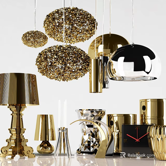Elegant Modern Gold Silver Metallic Decorative Ornament Set For Home Decor 3d model 