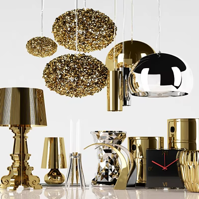 Elegant Modern Gold Silver Metallic Decorative Ornament Set For Home Decor 3d model