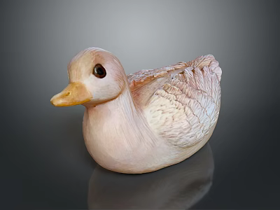 Light Pink Duck Sculpture with Textured Wings and Yellow Beak on Dark Background with Reflection 3d model