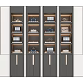 Modern Decorative Cabinet With Dark White Finish Gold Accents And Display Shelves
