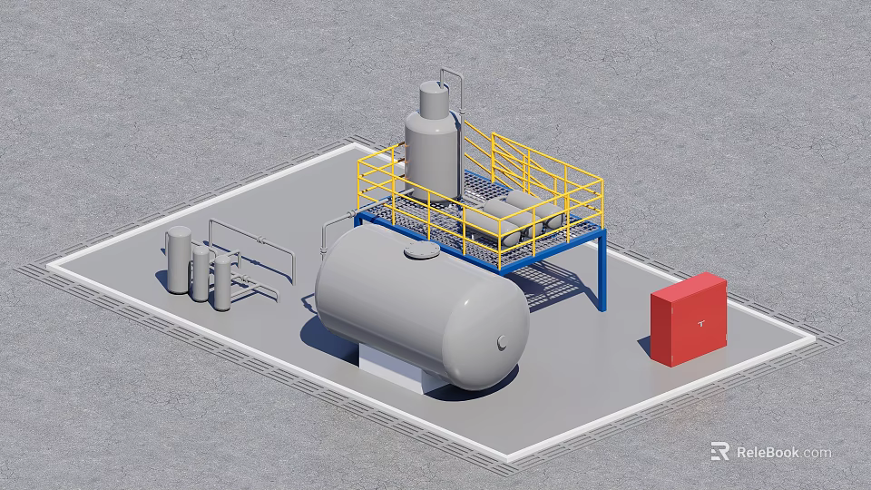 Fire Station Facilities Featuring Storage Tanks Safety Platforms And Red Equipment Box 3d model 
