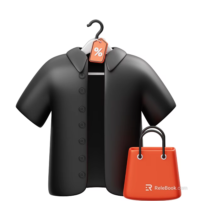 Clothing Hanger Holding Black Shirt With Orange Tag And Percentage Sign Near Orange Handbag 3d model 