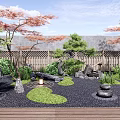 Zen Courtyard Garden With Japanese Maple Trees Bamboo Fence Stone Lantern And Pebble Path