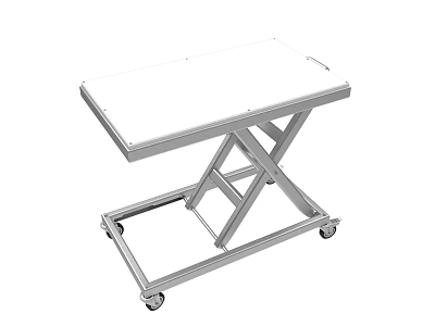 Mobile Adjustable Lifting Table With Aluminum X Frame Platform And Lockable Wheels 3d model