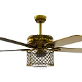 Golden Decorative Ceiling Fan With Elegant Blades And Mesh Cage Design For Home