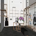Modern Clothing Store Interior With Metal Display Racks And Hanging Lamps