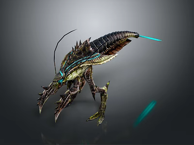Sci Fi Ferocious Game and Movie Character With Glowing Antennae And Sharp Claws 3d model