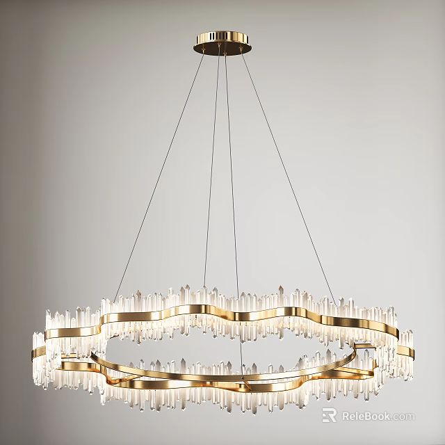 Modern Chandelier With Multiple Circular Layers And Transparent Crystal Glass Rods 3d model 