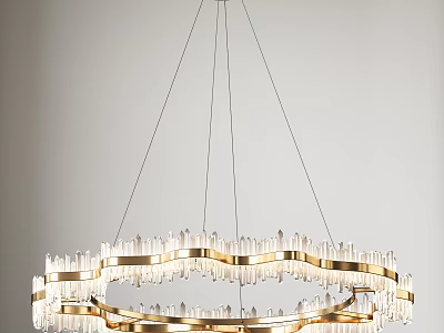 Modern Chandelier With Multiple Circular Layers And Transparent Crystal Glass Rods 3d model