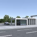 Modern Entrance Gate Design With Glass Facade Surrounding Trees And Road Access