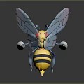 Colorful 3D Bee Model With Yellow Black Striped Body Red Eyes Blue Wings White Claws