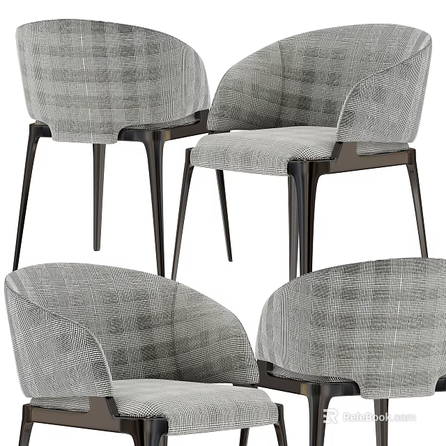Modern Upholstered Dining Chairs With Textured Fabric And Black Metal Legs 3d model 