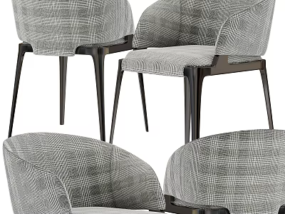 Modern Upholstered Dining Chairs With Textured Fabric And Black Metal Legs 3d model