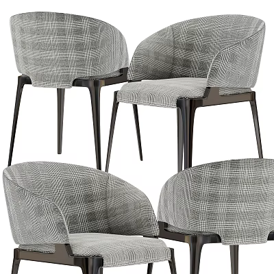 Modern Upholstered Dining Chairs With Textured Fabric And Black Metal Legs 3d model
