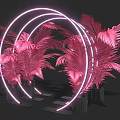 Instagrammable Photo Spot With Pink Palm Leaves Neon Ring And Steps