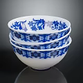 Three Stacked Blue And White Floral Pattern Porcelain Bowls For Daily Home Use