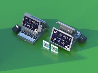 Electronic Payment Terminals With Digital Screens And QR Code Displays 3d model