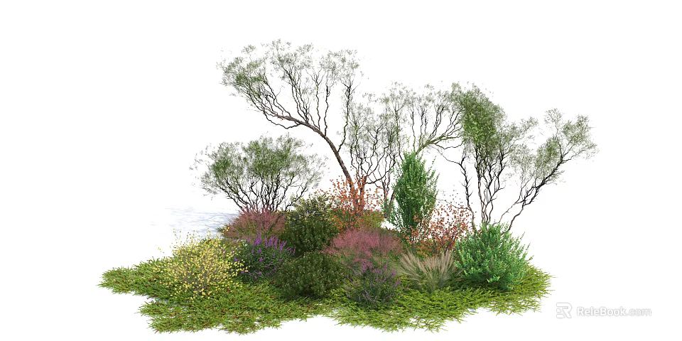 Colorful Shrubs In Natural Landscape With Various Foliage And Lush Greenery 3d model 