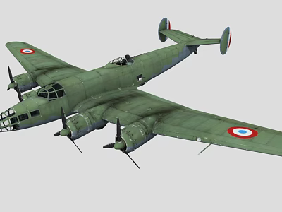 Green Vintage Fighter Aircraft With Multiple Propellers And Round Wing Insignia 3d model