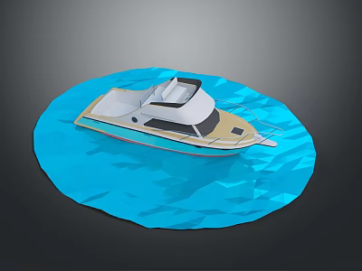 Low Poly Style Boat Floating On Blue Water In 3D Illustration 3d model