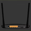 Black Wireless Router With Dual Antennas Orange Indicator Lights Ethernet Ports For Home Network Setup