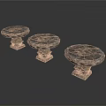 Three Round Stone Tables With Pedestal Bases For Outdoor Decorative Furniture