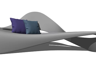 Modern Public Chair With Wave Like Structure And Purple Blue Cushions 3d model