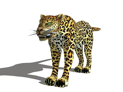Reptile With Leopard Print Skin Green Eyes And Shadow Standing On Ground 3d model