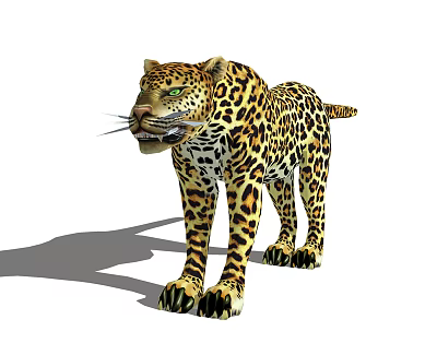 Reptile With Leopard Print Skin Green Eyes And Shadow Standing On Ground 3d model