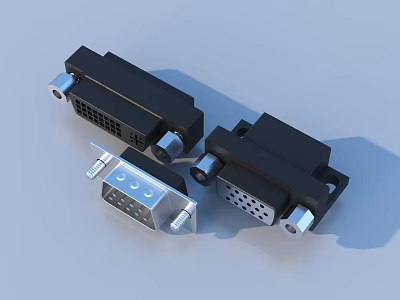 Household Electronic Connectors in Black and Silver with Metal Interfaces and Screws 3d model