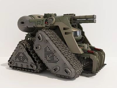 Green Military Tank Model Featuring Heavy Tracks And Dual Cannons Design 3d model