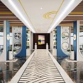 Modern Exhibition Hall Interior With Decorative Columns And Spacious Walkway Design